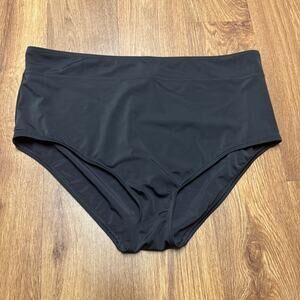 Lands End Solid Black Bikini Bottom Mid Rise Plus Size 1X Brief Banded Waist